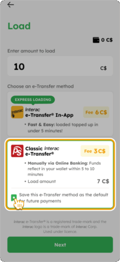 Load Smiles Mobile Remittance Step 3 (Classic e-Transfer)