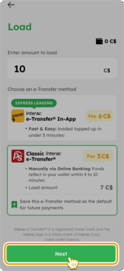 Load Smiles Mobile Remittance Step 4 (Classic e-Transfer)