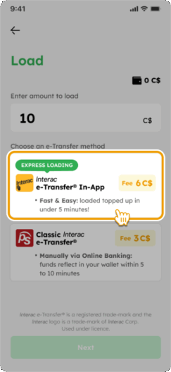 Load Smiles Mobile Remittance Step 3 (In-app e-Transfer)