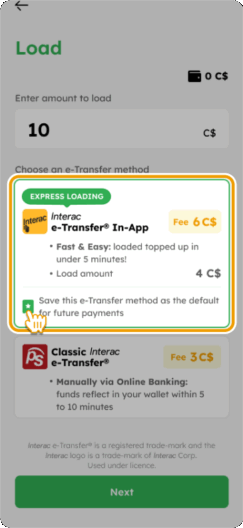 Load Smiles Mobile Remittance Step 3 (In-app e-Transfer)
