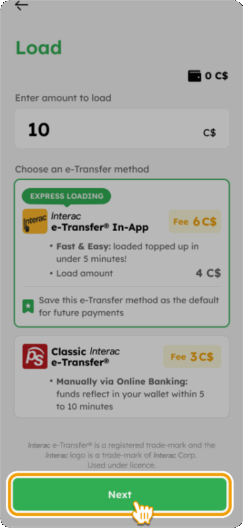 Load Smiles Mobile Remittance Step 4 (In-app e-Transfer)