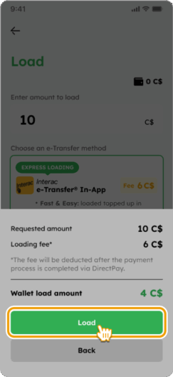 Load Smiles Mobile Remittance Step 4 (In-app e-Transfer)