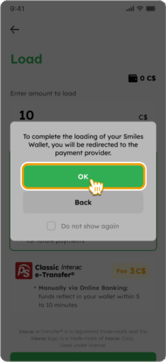 Load Smiles Mobile Remittance Step 5 (In-app e-Transfer)