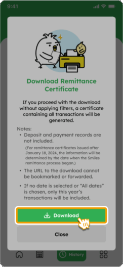 Smiles Mobile Remittance - Download a Remittance Certificate - Step 3 - Tap 