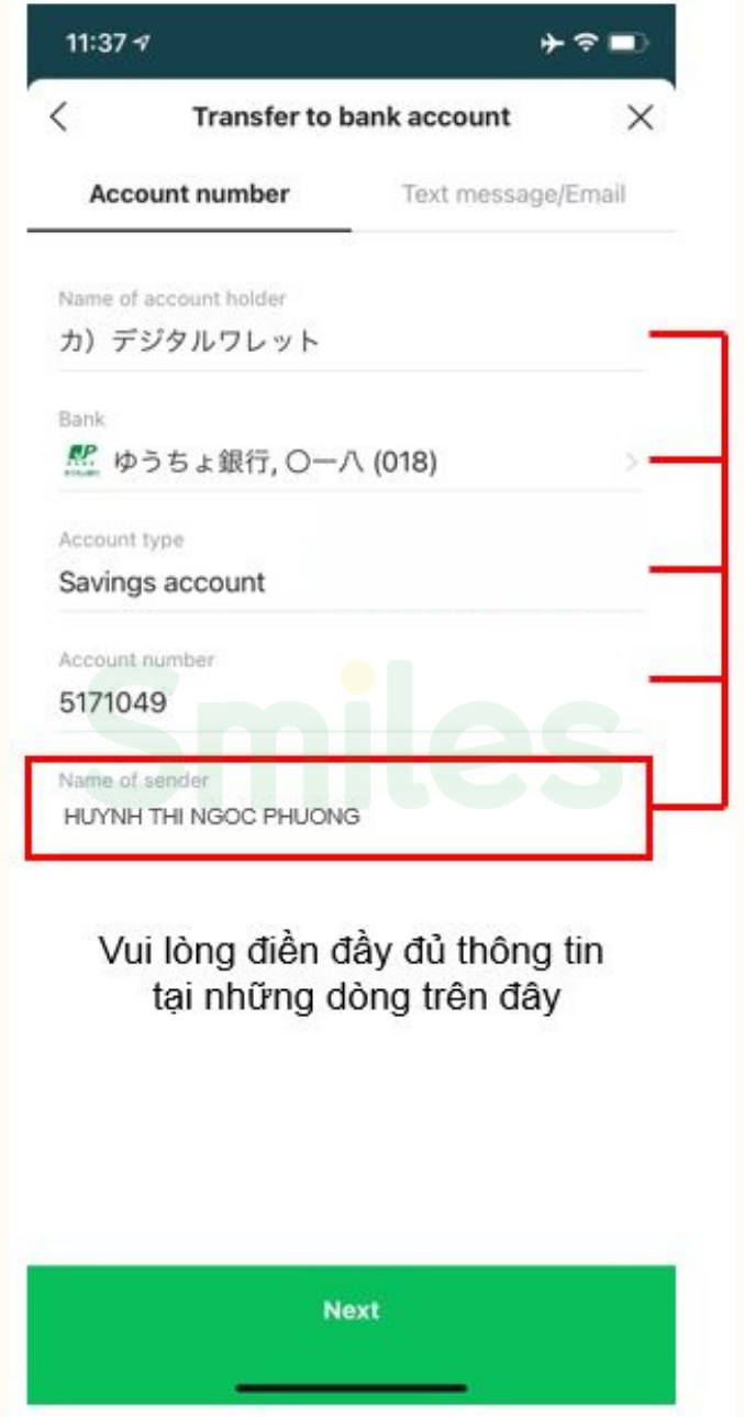Chuyển tiền từ Line tới ngân hàng Nhật Bản - SMiles