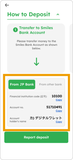Smiles bank account information