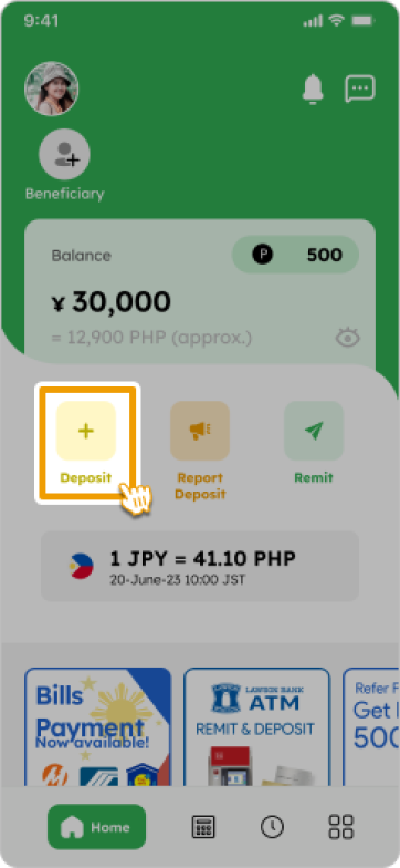 screenshot tap deposit