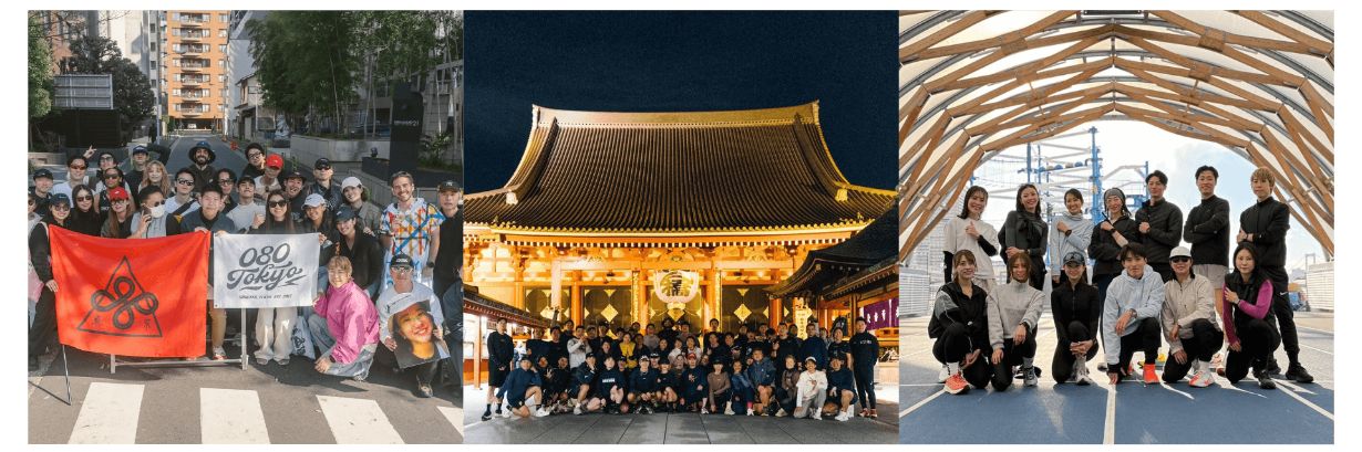 Runners from 080 Tokyo smiling together in a team photo