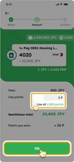 How to Pay a Bill with Smiles Mobile Remittance - Step 3 - Use points if you have any