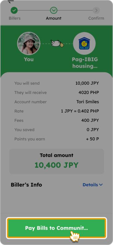 How to Pay a Bill with Smiles Mobile Remittance - Step 4 - Tap "Pay Bills to ...."