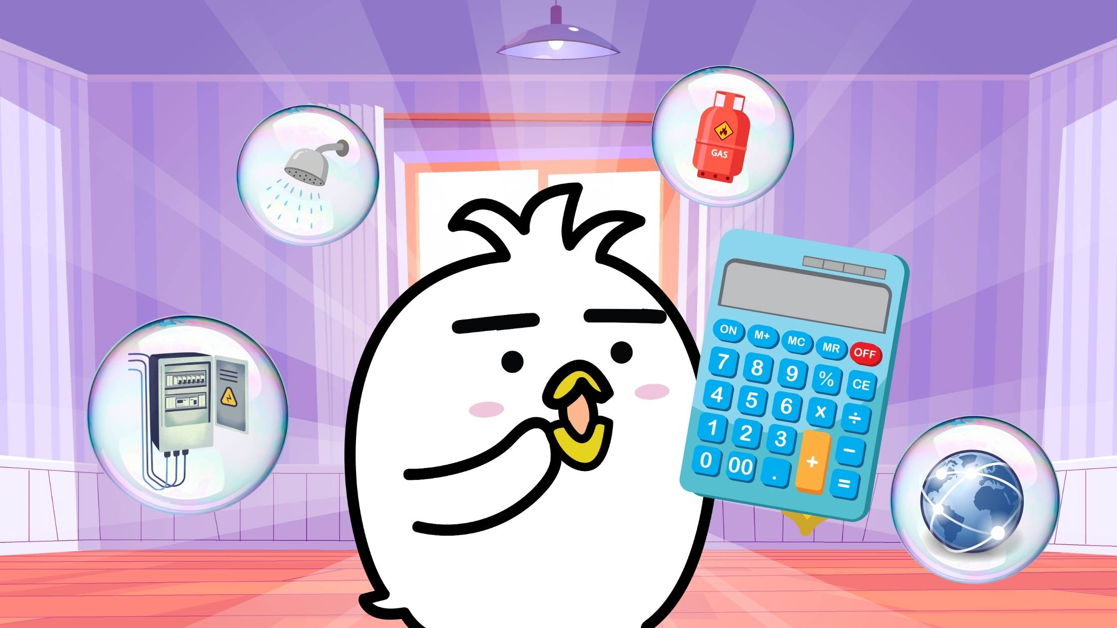 Burung Tori bawa kalkulator dengan elemen gas listrik air internet di belakangnya