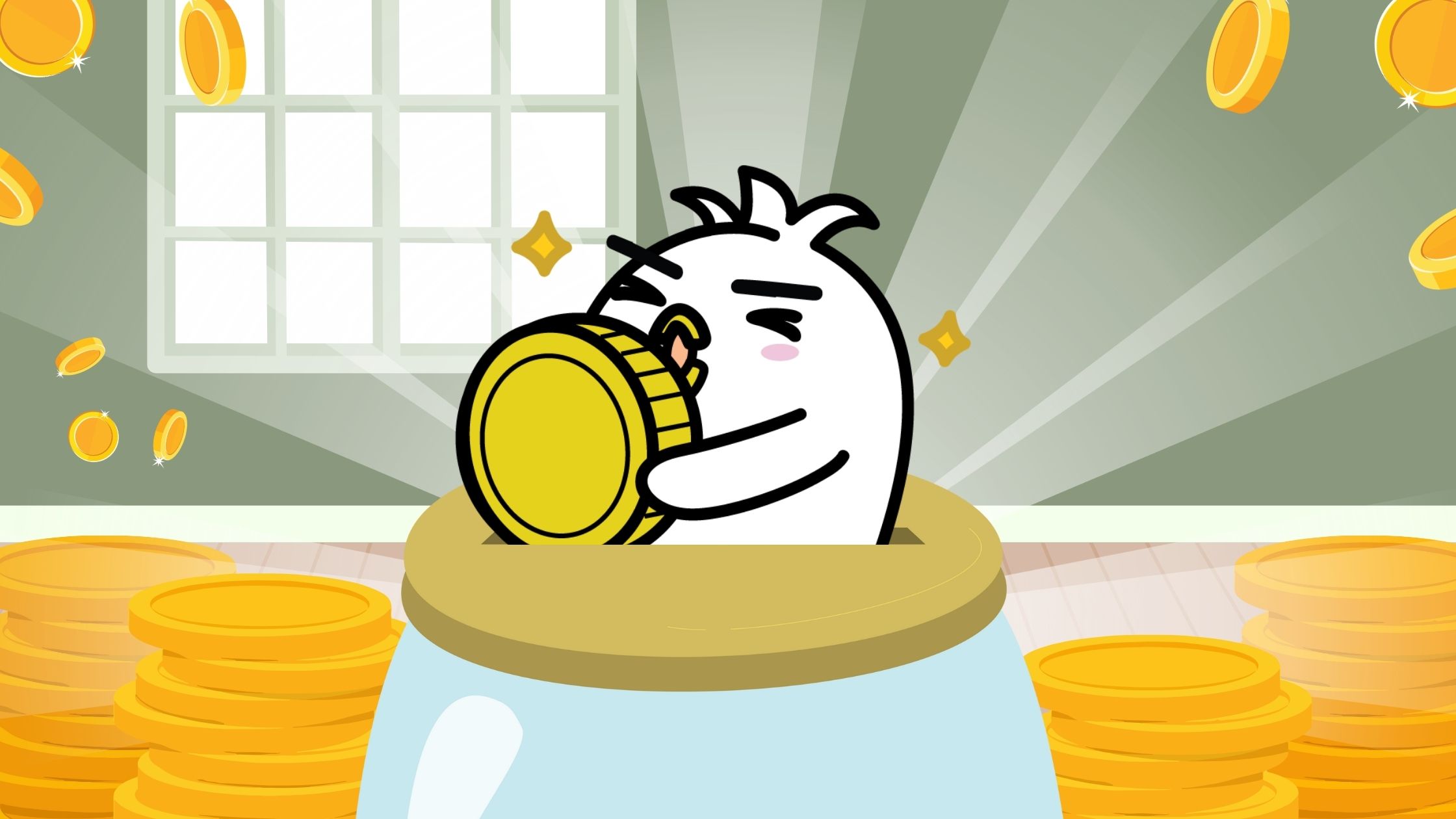 Tori bawa koin masukin uang ke celengan buat nabung