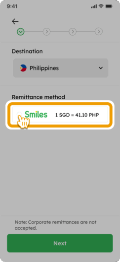 How to Add a Beneficiary - Step 3 - Select Smiles as your remittance method