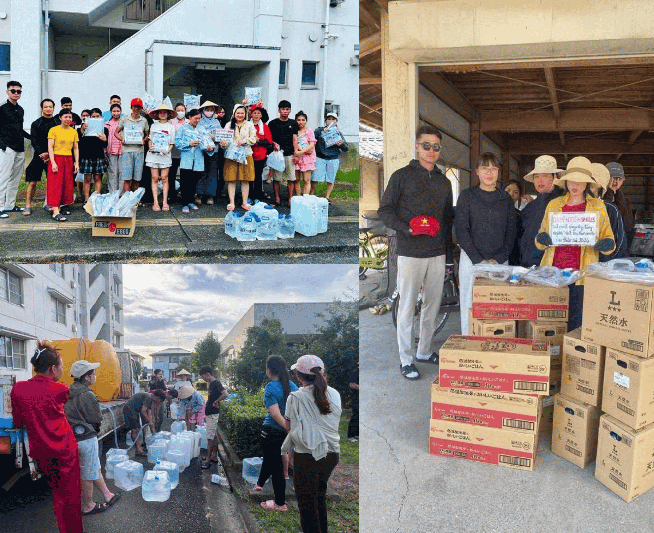 Volunteers distributing relief supplies to Kumamoto earthquake survivors.
Earthquake relief donation volunteers.