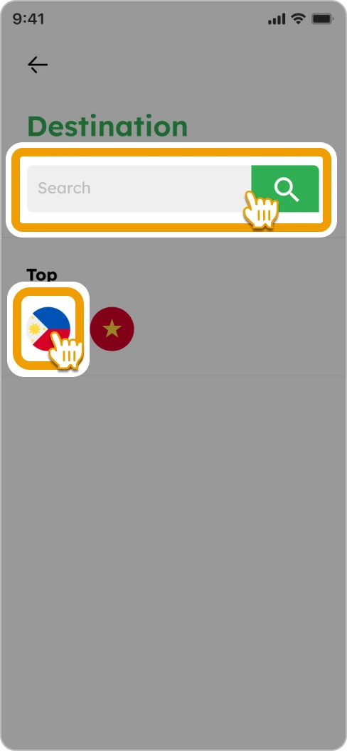 How to Add Beneficiary Smiles Mobile Remittance - Step 2 - Select the destination country