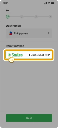 How to Add Beneficiary Smiles Mobile Remittance - Step 3 - Select 