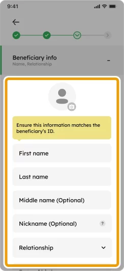 How to Add Beneficiary Smiles Mobile Remittance - Step 5 - Enter the beneficiary details