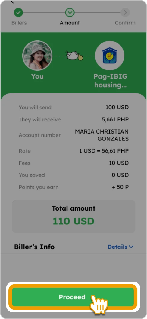 How to Pay a Bill Smiles Mobile Remittance - Step 4 - Verify the details and tap "Proceed" to pay your bill