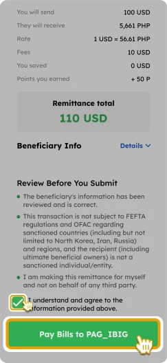 How to Pay a Bill Smiles Mobile Remittance - Step 6 - Confirm the details and tap “Pay Bills to [Biller’s name]”​