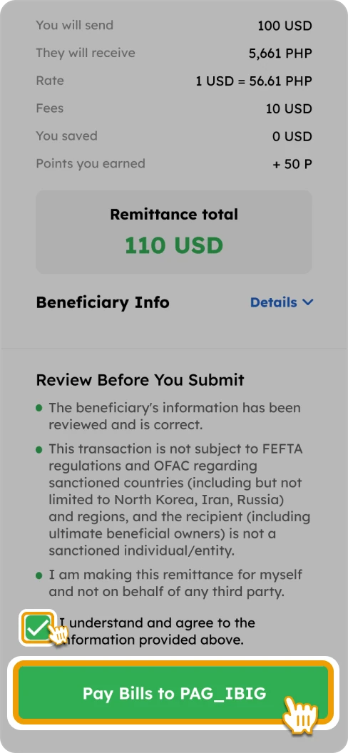 How to Pay a Bill Smiles Mobile Remittance - Step 6 - Confirm the details and tap “Pay Bills to [Biller’s name]”​