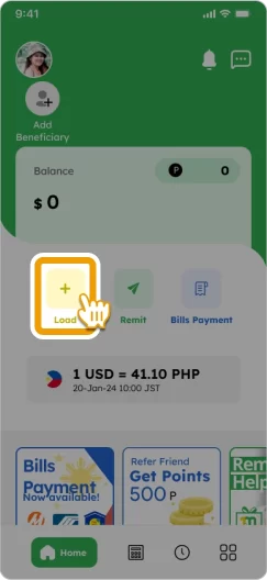 How to Load Smiles Mobile Remittance - Step 1 - Tap 