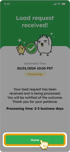 How to Load Smiles Mobile Remittance - Step 12 - Load request received! Tap 
