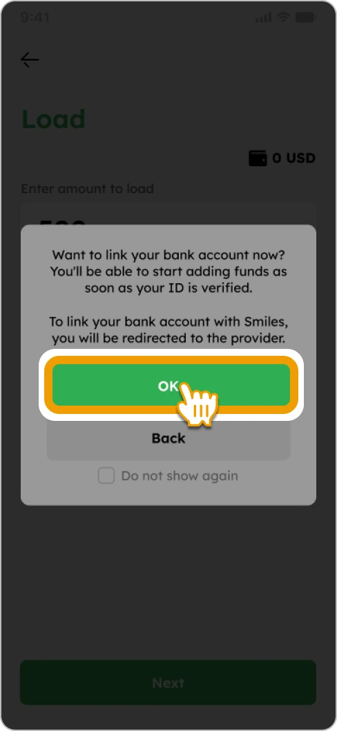 How to Load Smiles Mobile Remittance - Step 2 - Tap "OK" to proceed to our provider
