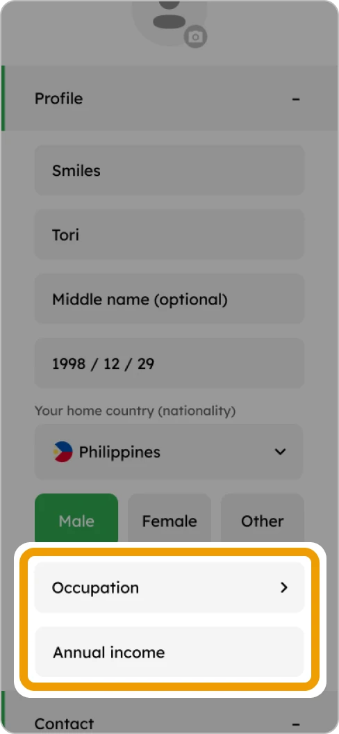 How to Load Smiles Mobile Remittance - Step 5 - Select your occupation and enter your annual income
