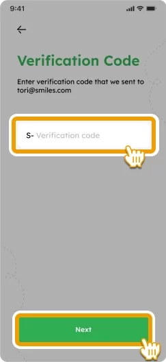 screen showing input to enter verification code