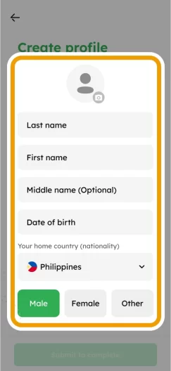 How to Register Smiles Mobile Remittance - Step 8 - Create your profile