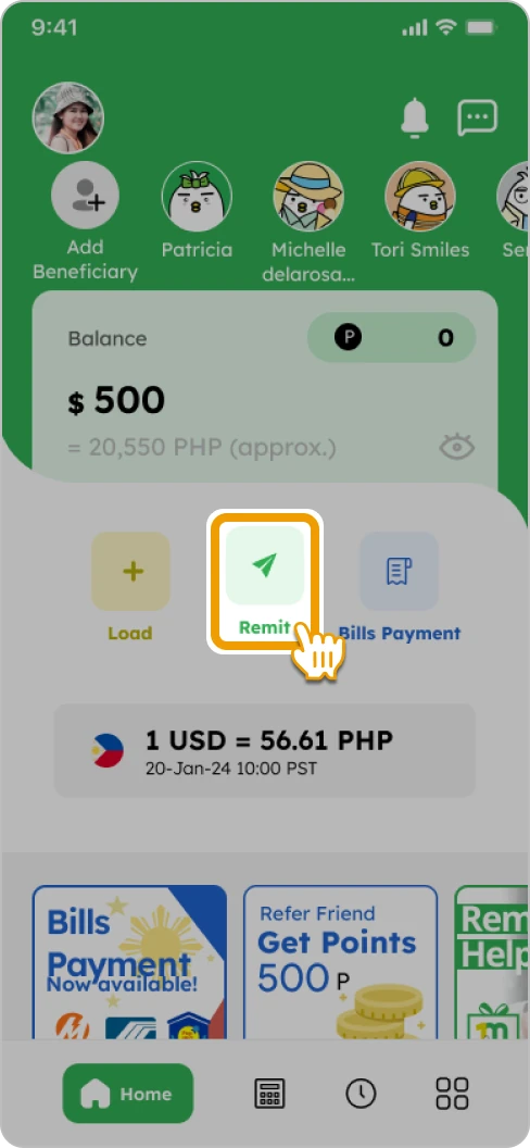 How to Remit Smiles Mobile Remittance - Step 1 - Tap "Remit"