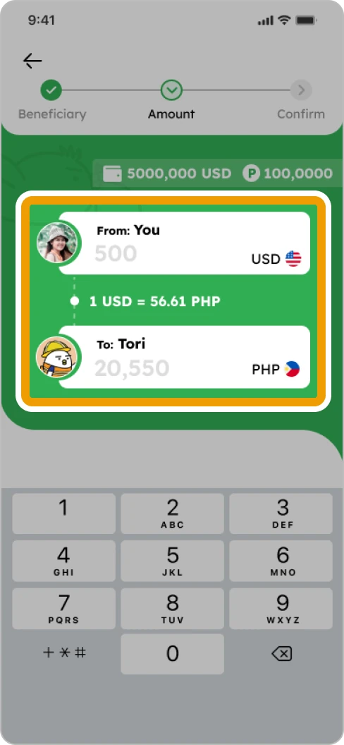 How to Remit Smiles Mobile Remittance - Step 3 - Input the amount you want to send