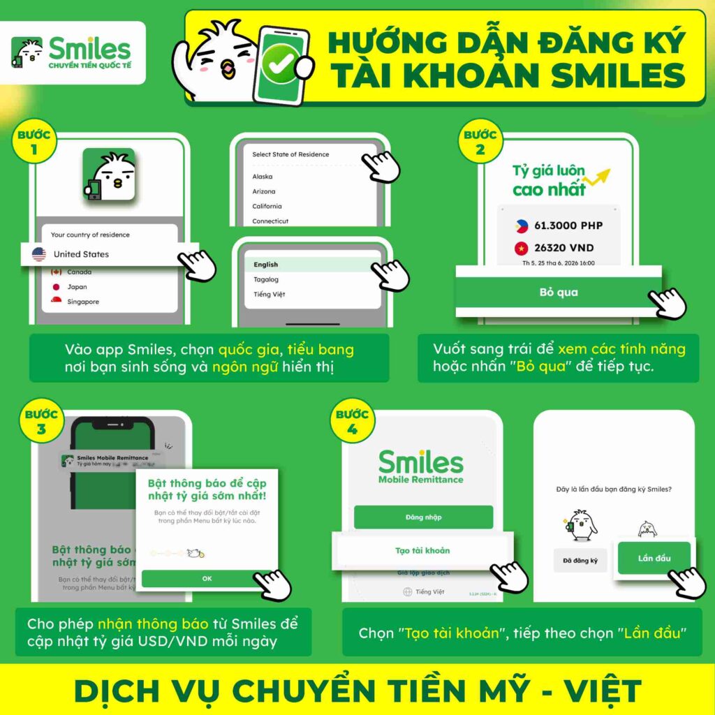 CÁCH ĐĂNG KÝ TÀI KHOẢN TRÊN ỨNG DỤNG CHUYỂN TIỀN SMILES 1