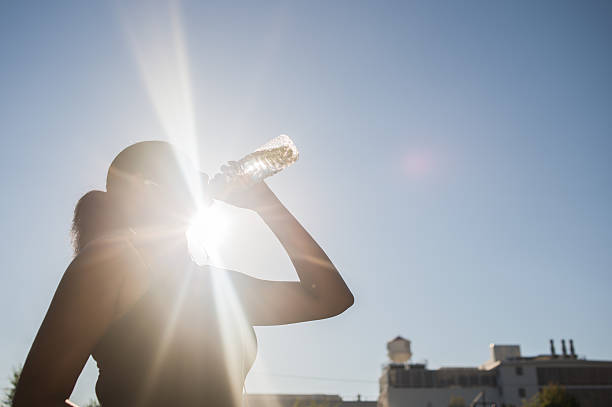 Drinking water on a hot summer day