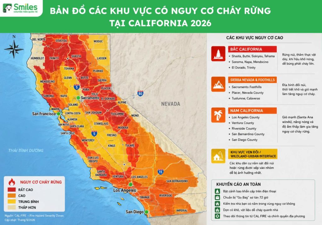 BẢN ĐỒ CÁC KHU VỰC CÓ NGUY CƠ CHÁY RỪNG TẠI CALIFORNIA 2026