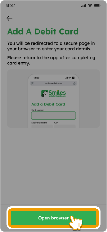How to Load Smiles Wallet - Tap "Open browser" to continue