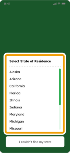 How to register - select state of residence
