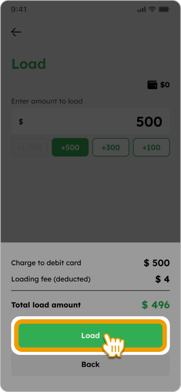 Confirm the details and tap "Load" to proceed