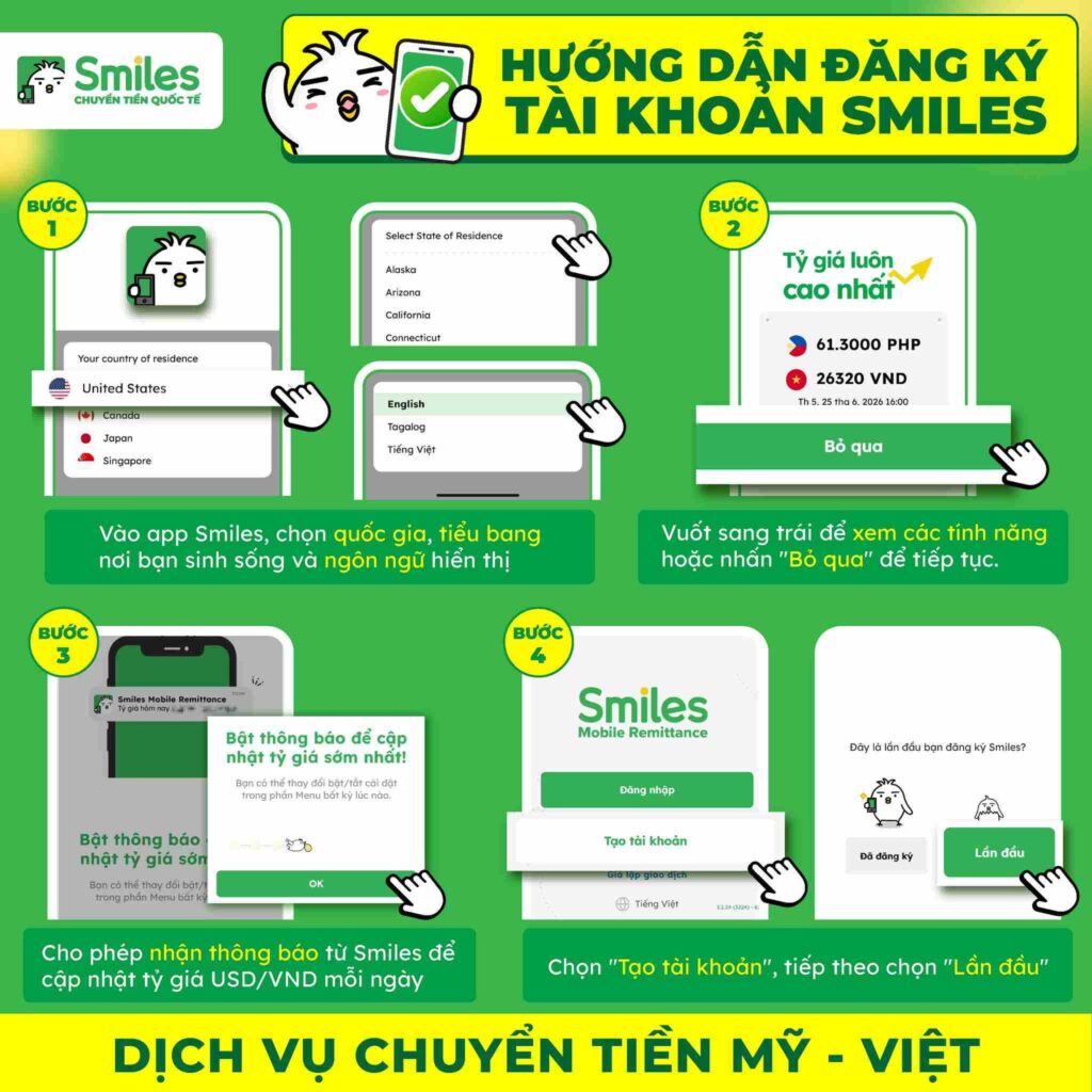 Hướng dẫn chuyển tiền từ Mỹ về Việt Nam lần đầu qua ứng dụng Smiles (3)